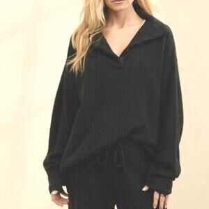 Aerie CozyUp Waffle Knit Oversized Sweater Black